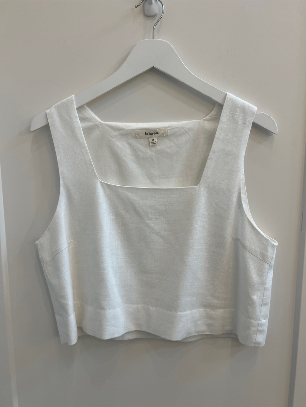 Lalavon White Square Neck Linen Crop Top